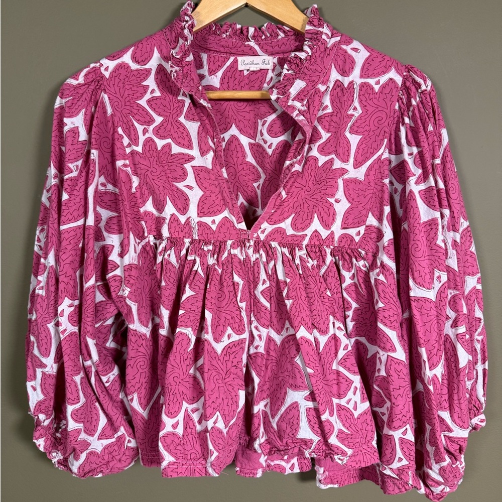 Pink and White Floral Blouse